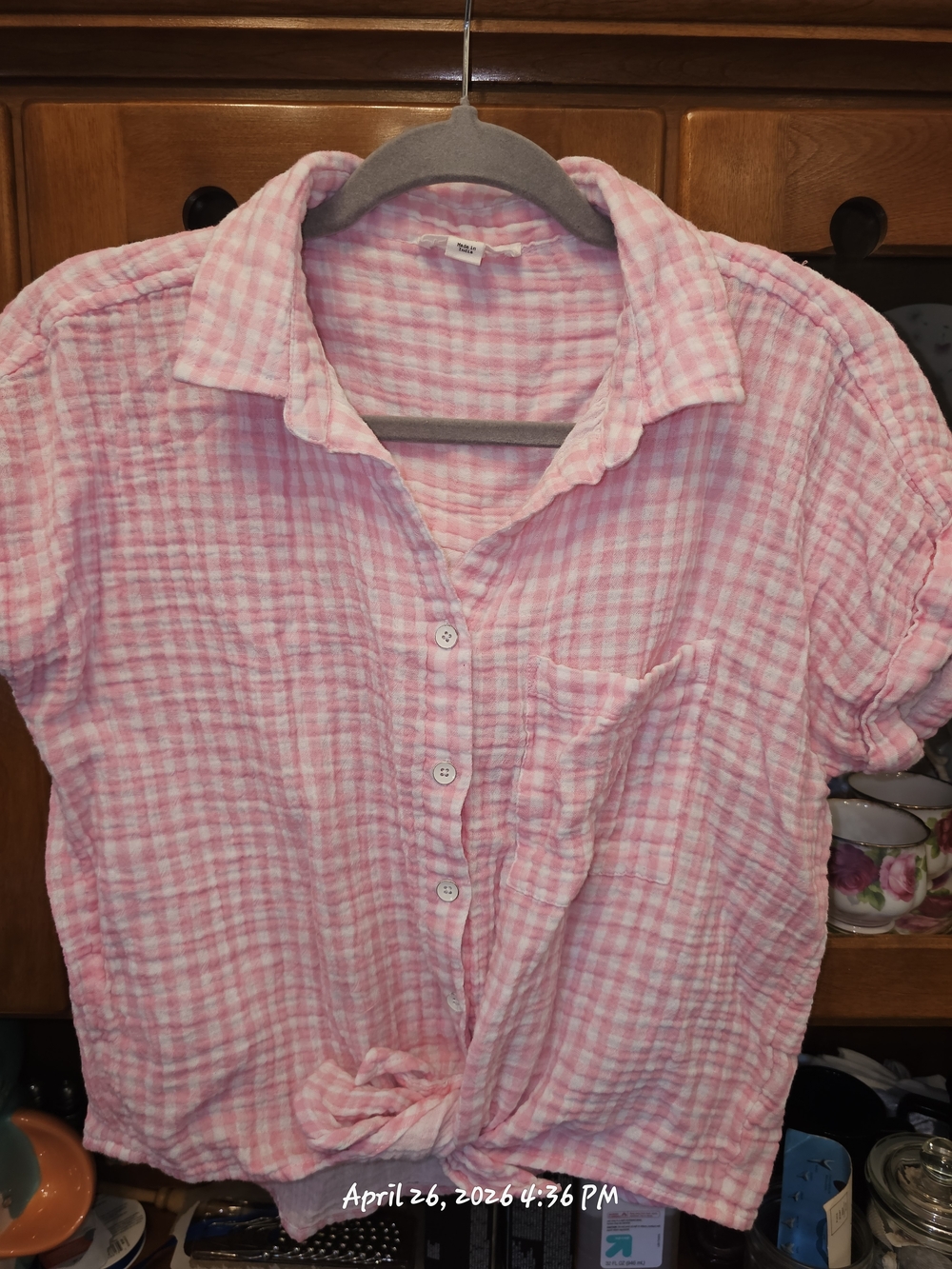 Beachlunchlounge Pink Gingham Button-Up Top